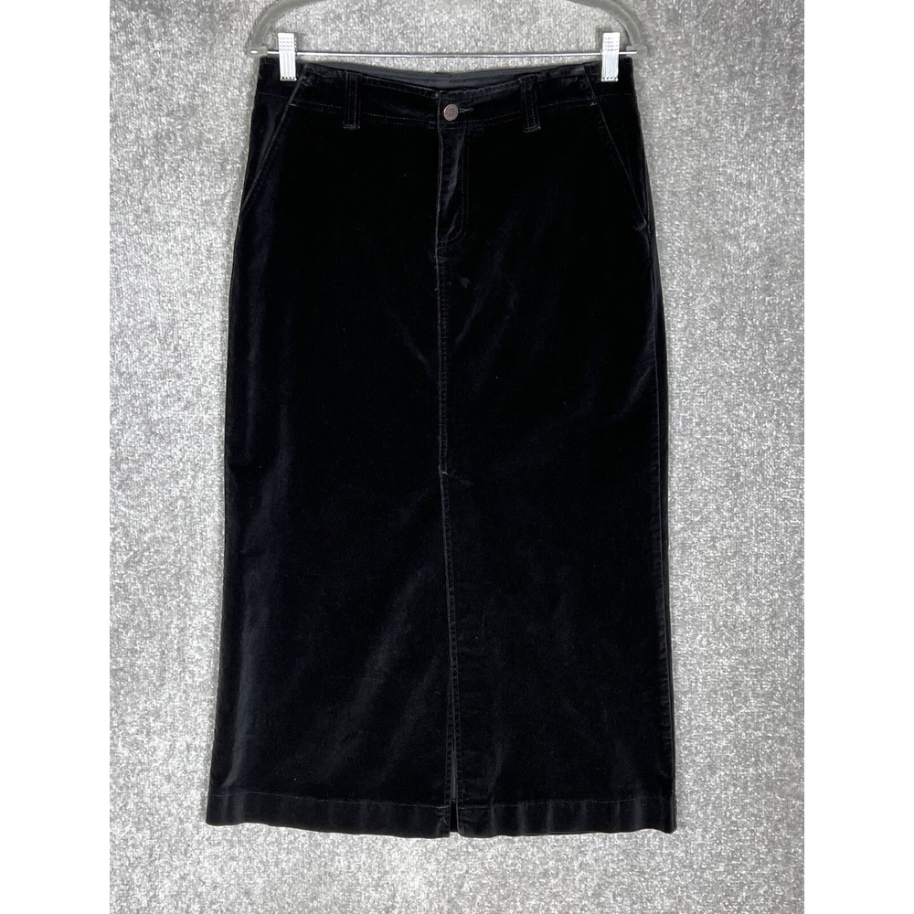 Eddie Bauer Velour Midi Skirt Womens Size 8 Black Stretch Pockets Whimsigoth
